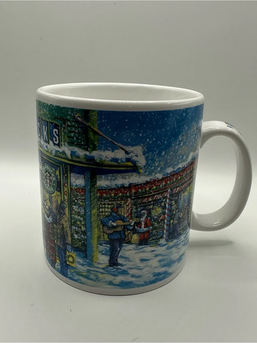 Starbucks Green and Blue Holiday Storefront Ceramic Mug